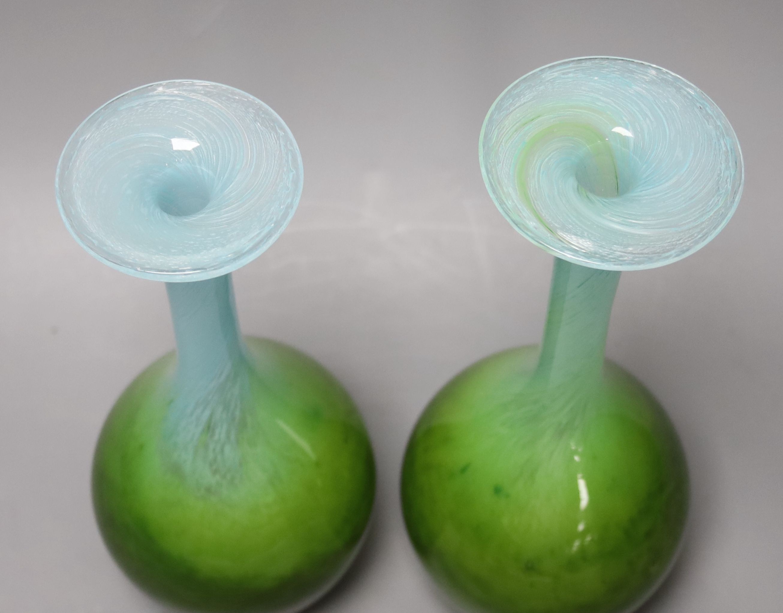 John Orwar Lake for Ekenas, a pair of Swedish glass vases, signed. 26.5cm